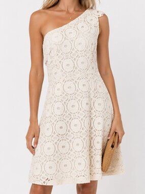 MERONA One Shoulder Lace Crochet Dress Ivory Cream Romantic Boho Sz 6